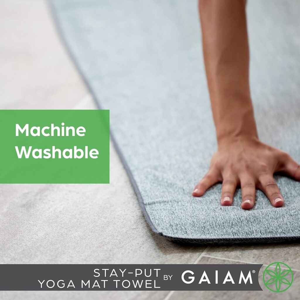 Gaiam Yoga Towel - Mat Sized Active Dry Non Slip Moisture Wicking Sweat Absorbent Microfiber Hot Yoga Towel for Women  Men | Stay-Put Corner Pockets (70 Long x 26 Wide)