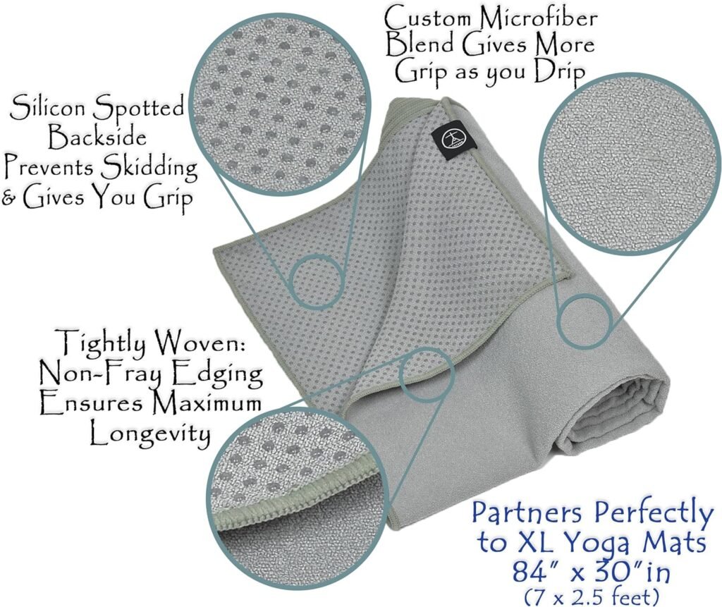 Hot Yoga Towel Non Slip for an Extra Large Yoga Mat. Our Yoga Mat Towel Non Slip Silicone Dabs  Absorbent Microfiber Blend Gives You More Grip As You Drip!