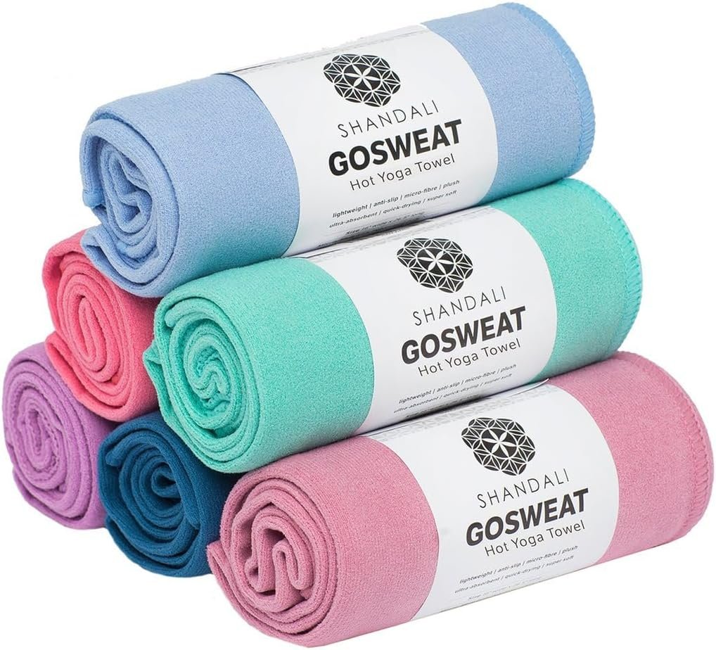 Shandali GoSweat Non-Slip Hot Yoga Towel with Super-Absorbent Soft Suede Microfiber in Many Colors, for Bikram Pilates and Yoga Mats.