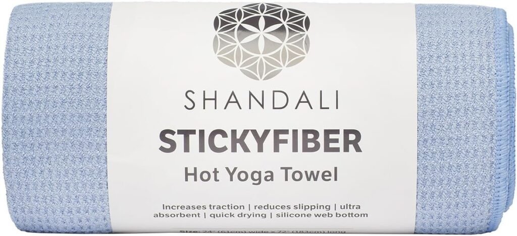 Shandali Hot Yoga Towel - Stickyfiber Yoga Towel - Mat-Sized, Microfiber, Super Absorbent, Anti-Slip, Injury Free, 24 x 72 - Best Bikram Yoga Towel - Exercise, Fitness, Pilates, and Yoga Gear