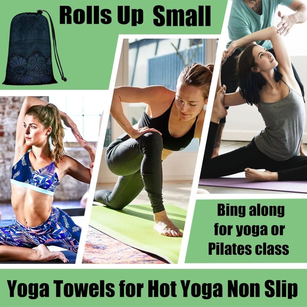 Boho Hot Yoga Mat Towel Non Slip for Hot Yoga - Quick-Drying Yoga Mat Cover with 4 Corner Pockets with Travel Bag - Hot Yoga Towel Non Slip Grip Moisture Wicking Sweat (26X74)