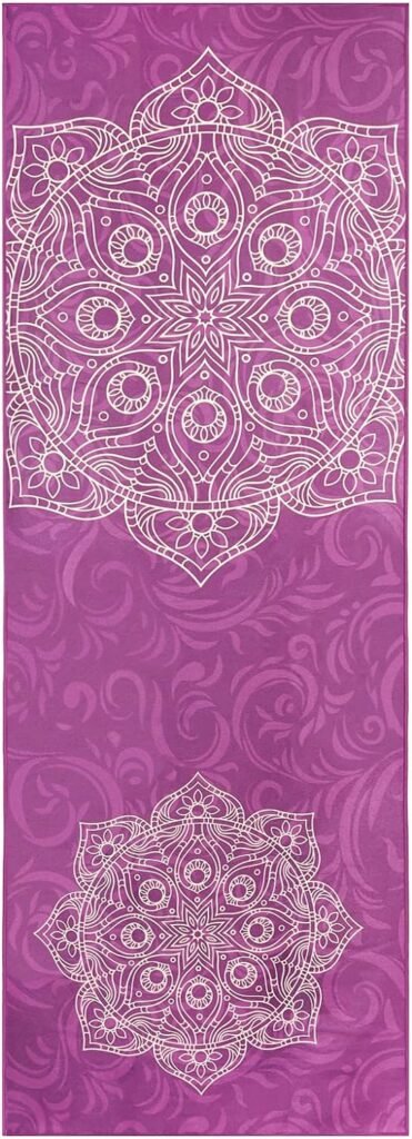 Non-Slip Yoga Towel Microfiber Yoga Mat Blanket for Hot Yoga Bikram Pilates Gym Towels for Sweat (73x25, Mandala Purple)