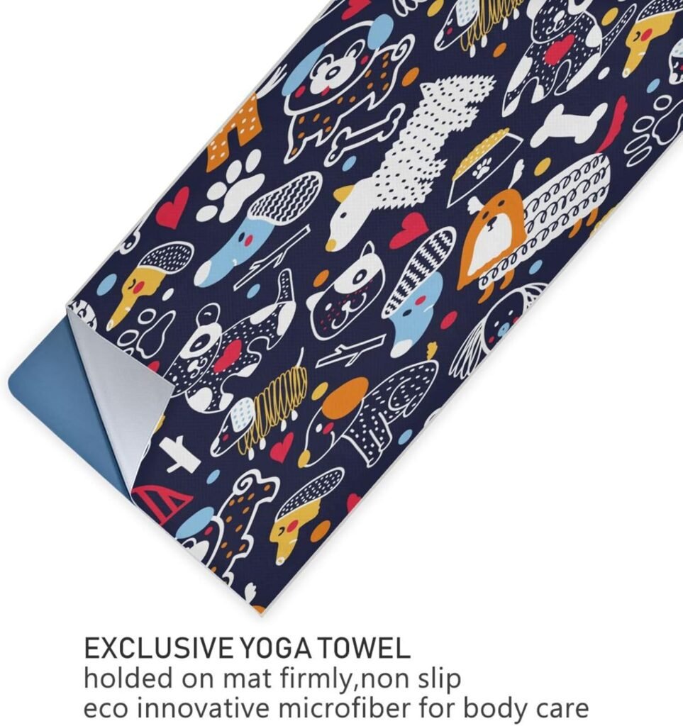 susiyo Non-Slip Yoga Mat Towel,Hot Yoga Towel for Sweat  Grip Dots,Cute Doggie Yoga Mat Cover Blanket for Hot Yoga Bikram Pilates Gym Travel